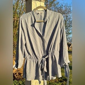 Womens Sweet Rain, light blue with white polka dots dress blouse. Size XL